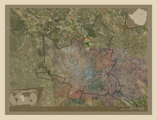 Bulawayo, Zimbabwe. High-res satellite. Labelled points of cities