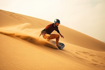 serious competition of sandboarding with big prize for the winner, created with generative ai