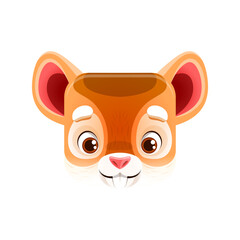 Cartoon mouse kawaii square animal face, isolated vector rodent character with big teeth. Rat portrait, ui or gui graphic design element, app button, icon