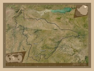 Fototapeta premium Mashonaland Central, Zimbabwe. Low-res satellite. Labelled points of cities