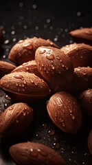 Fresh bunch of Almond seamless background, adorned with glistening droplets of water