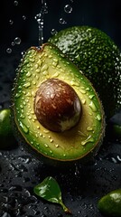 Fresh bunch of Avocado seamless background, adorned with glistening droplets of water