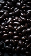 Fresh bunch of black beans seamless background, adorned with glistening droplets of water