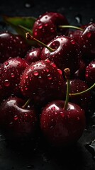Fototapeta na wymiar Fresh bunch of Cherry seamless background, adorned with glistening droplets of water