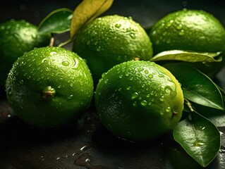 Fototapeta na wymiar Fresh bunch of Lime seamless background, adorned with glistening droplets of water
