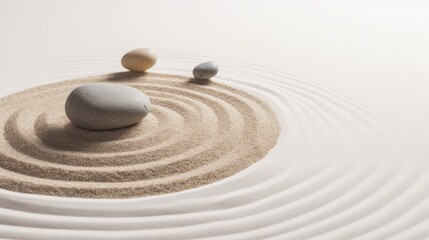 Japanese Zen garden stones on white sand. Generative AI