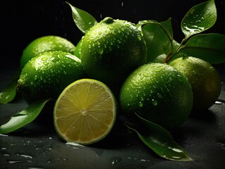 Fototapeta na wymiar Fresh bunch of Lime seamless background, adorned with glistening droplets of water