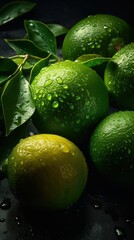 Fresh bunch of Lime seamless background, adorned with glistening droplets of water