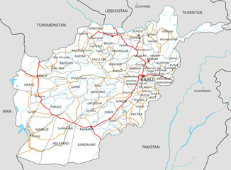 Fototapeta premium High detailed Afghanistan road map with labeling.