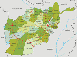 Highly detailed editable political map with separated layers. Afghanistan.