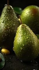 Fototapeta na wymiar Fresh bunch of Avocado seamless background, adorned with glistening droplets of water
