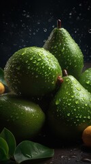 Fototapeta na wymiar Fresh bunch of Avocado seamless background, adorned with glistening droplets of water