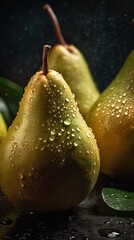 Fototapeta na wymiar Fresh bunch of Pear seamless background, adorned with glistening droplets of water