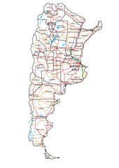 Argentina road and highway map. Vector illustration. - 592193484