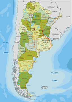 Highly detailed editable political map with separated layers. Argentina.
