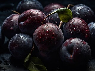 Fresh bunch of Plum seamless background, adorned with glistening droplets of water