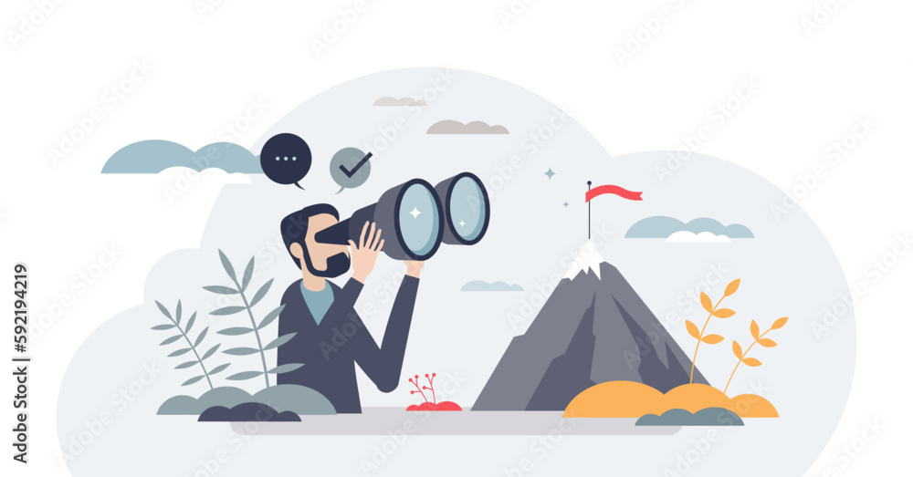 Poster focusing on target and business challenge objective tiny person concept, transparent background. suc