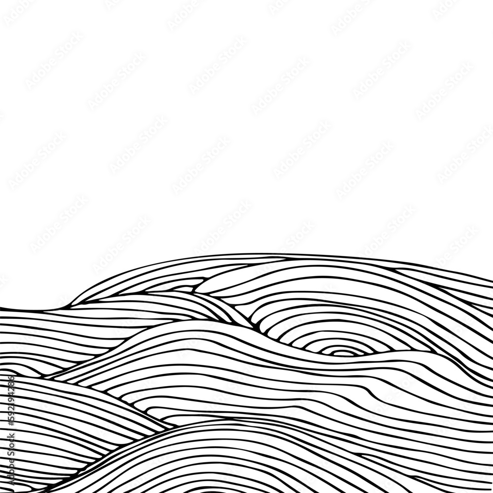 Poster simple minimalist wave pattern. hand drawn graphic line art. modern abstract landscape. monochrome b