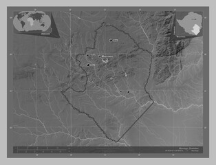 Masvingo, Zimbabwe. Grayscale. Labelled points of cities