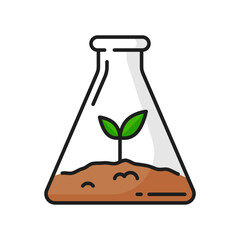 Plant growth, agriculture science color line icon. Plant cultivation outline vector sign with seedling in flask, farming or gardening pictogram. Sapling grow or seed germination thin line symbol