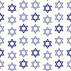 Star of David seamless vector pattern in blue color