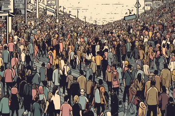 Crowd of people walking, generative AI
