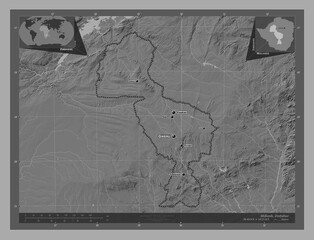 Midlands, Zimbabwe. Bilevel. Labelled points of cities