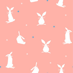 Hand drawn abstract vector graphic clipart illustration seamless pattern with adorable cute bunny character.Trendy kids modern design concept.Vector contemporary New Year and Easter symbol background.