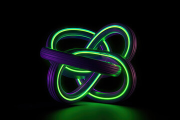 3d render green yellow and violet neon tangled geometric shape