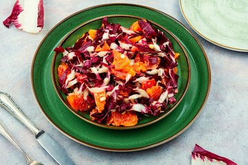 Salad with red radicchio and orange