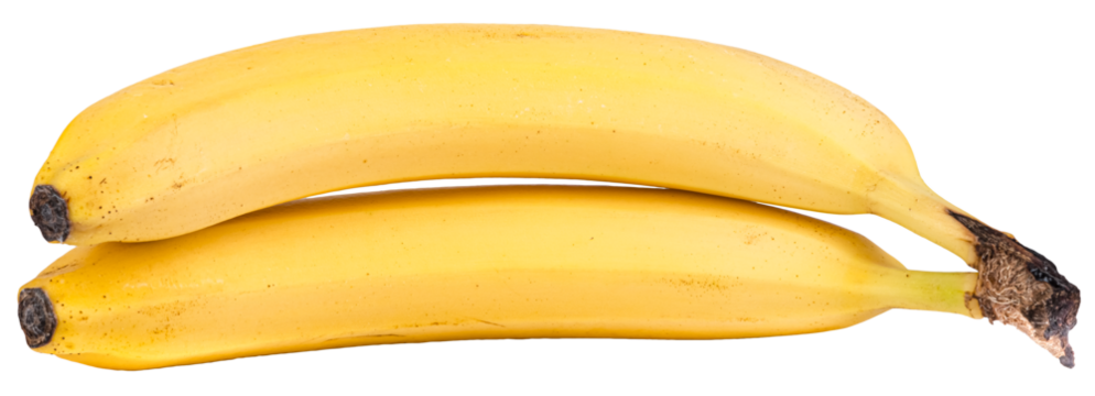 Two yellow bananas, banana fruits isolated on white or transparent background
