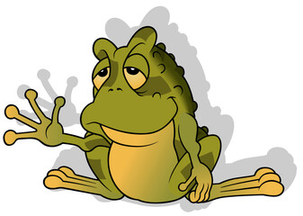 Sleepy Green Frog Waving with his Hand