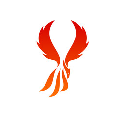 Phoenix, fantasy bird icon. Magic firebird, flying phoenix or fantasy bird with flaming wings and tail vector sign. Spirit and idea concept symbol, company emblem with fairy animal