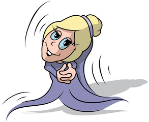 Funny Blonde Fairy in a Purple Dress