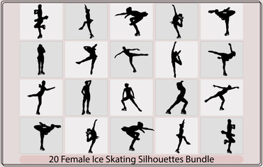 Skating people silhouette,Figure ice skating vector silhouettes,Over ten people silhouettes skating on ice,A child in silhouette ice skating in Christmas or winter clothing