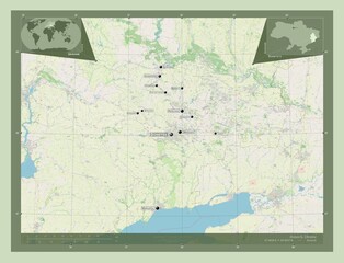 Donets'k, Ukraine. OSM. Labelled points of cities