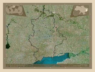 Donets'k, Ukraine. High-res satellite. Labelled points of cities