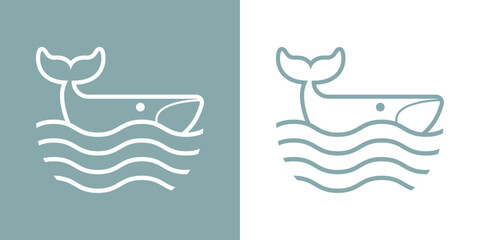 Logo Nautical. Ballena lineal con olas de mar
