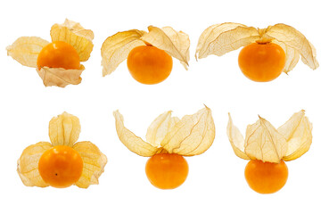 Closeup of Cape gooseberry set, physalis with isolated on transparent background, clipping path, PNG