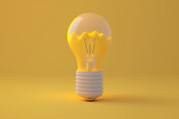 White light bulb on bright yellow backgrounzd in pastel colors. Minimalist concept, bright idea concept, isolated lamp. 3d render illustration