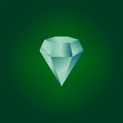 3d diamond green background. Jewelry gemstone. Diamond, brilliant gem. Vector illustration.