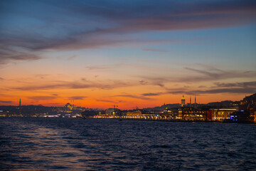 Galataport and cityscape of Istanbul at sunset