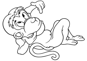 Drawing of a Lying Monkey with a Finger in his Mouth