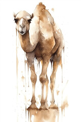 Watercolor Camel On Only White Background Minimalist Color Splash And Dripping  Generative Ai Digital Illustration Part#130423