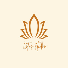 Logo lotus flower for the studio of yoga and spiritual practices. A icon of the open lotus symbolizing spirituality and harmony. Minimalistic style design.