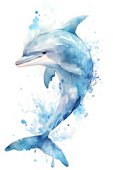 Watercolor Dolphin On Only White Background Minimalist Color Splash And Dripping  Generative Ai Digital Illustration Part#130423