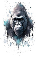 Watercolor Gorilla On Only White Background Minimalist Color Splash And Dripping  Generative Ai Digital Illustration Part#130423
