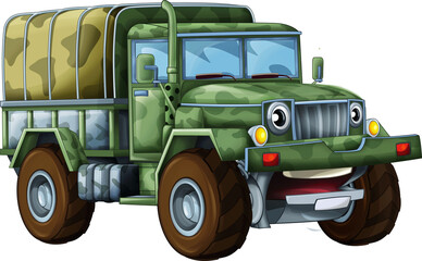 cartoon happy and funny off road military truck vehicle with cargo isolated illustration for children © honeyflavour