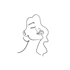 Abstract Woman face,silhouette in minimalistic style.The black Continuous line and abstract colored spots.Modern Design concept.Stock vector illustration isolated on white background.