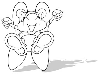 Drawing of a Cheerful Fly in a Jump